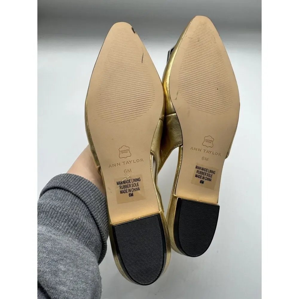 Ann Taylor Gold Leather Square Toe Slingback Shoes Women’s Size 6